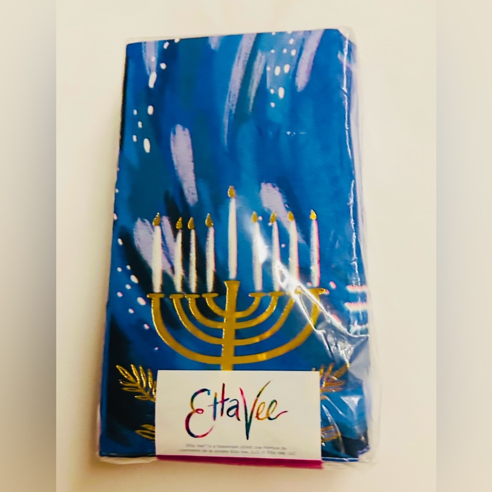 New Chanukah Etta Vee 40 Paper Guest Napkkns 3 Ply 8" x 4 1/2" Blue White Gold